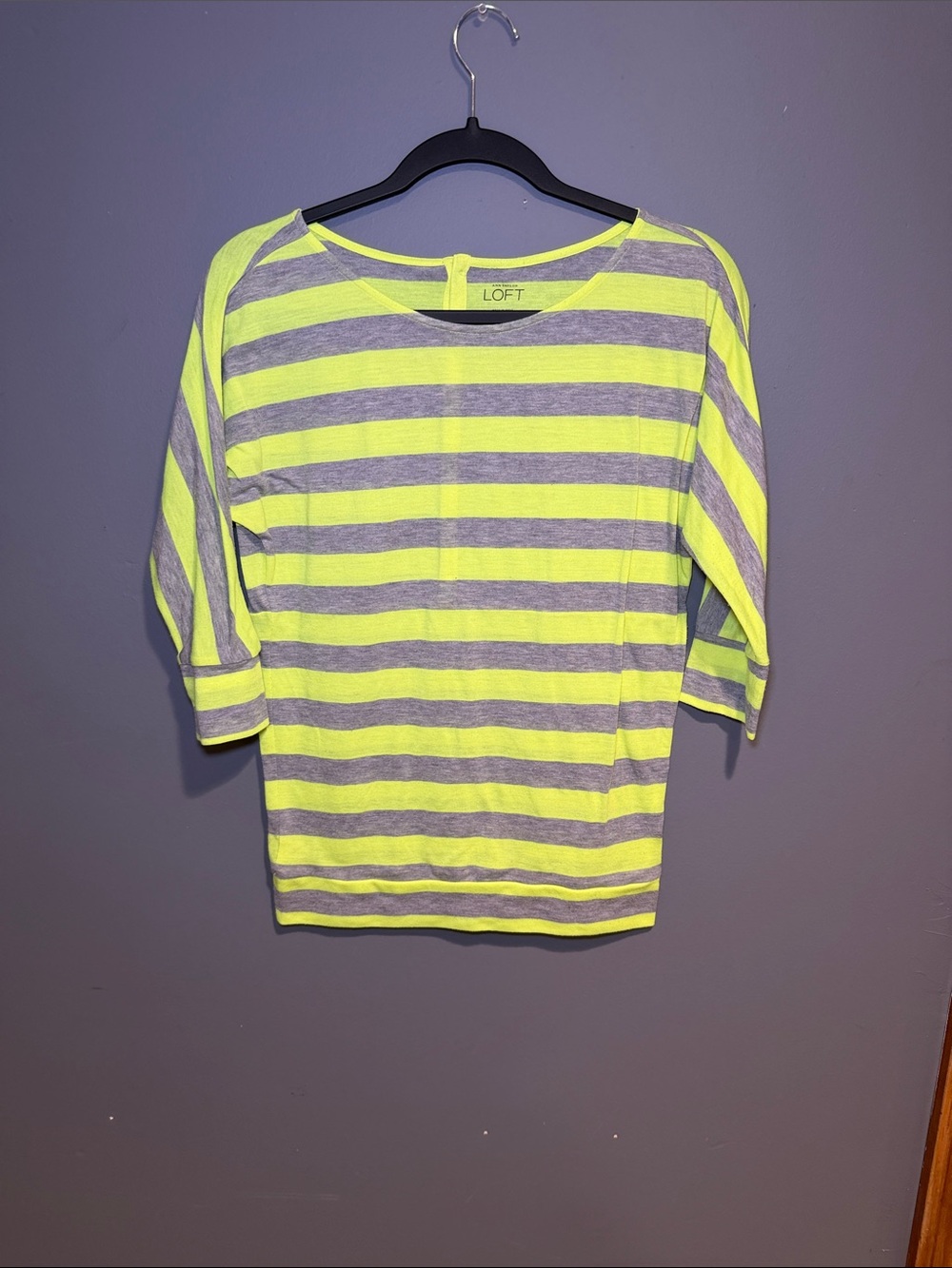 LOFT Neon Yellow and Gray Striped Short Sleeve Top